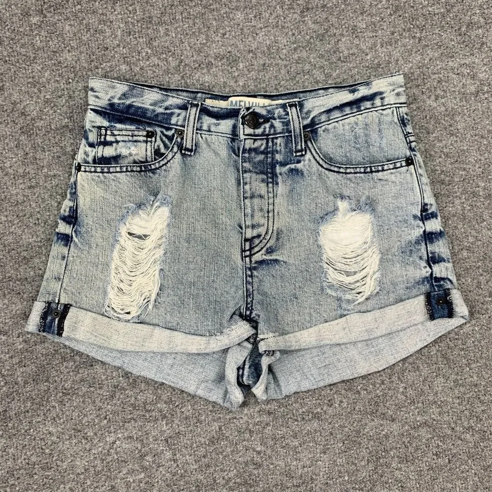 Melville Denim Short Women 40 US 4 Button Fly Distressed Cut Off Acid Made Italy